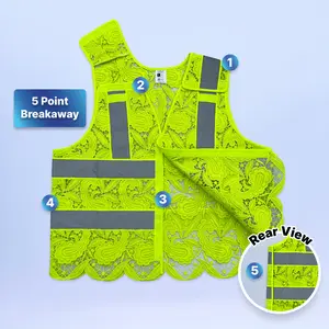 Lace Safety Vest (Breakaway) - Reflective High Visibility ANSI Class 2 - Stylish Mesh Workwear for Women & Men - in Neon Yellow, Pink, Orange and Black