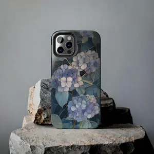 Blue Hydrangea Stained Glass Phone Case Wildflower Floral Artful Aesthetic Vintage  Phone Case IP 17 16 15 14 13 12 Pro Max X
