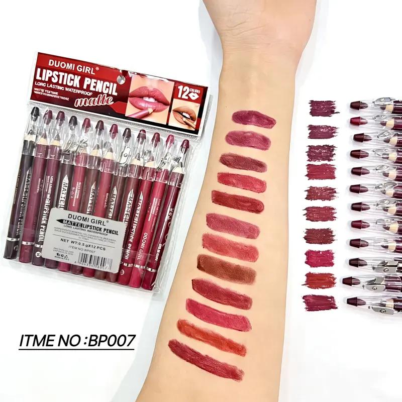 DUOMIGIRL 12Pcs Matte Lip Liner Pencil Set with Sharpener for Daily Makeup Date Night Work Travel and Party Precise Lip Contouring Smooth Application Long Lasting Lip Makeup