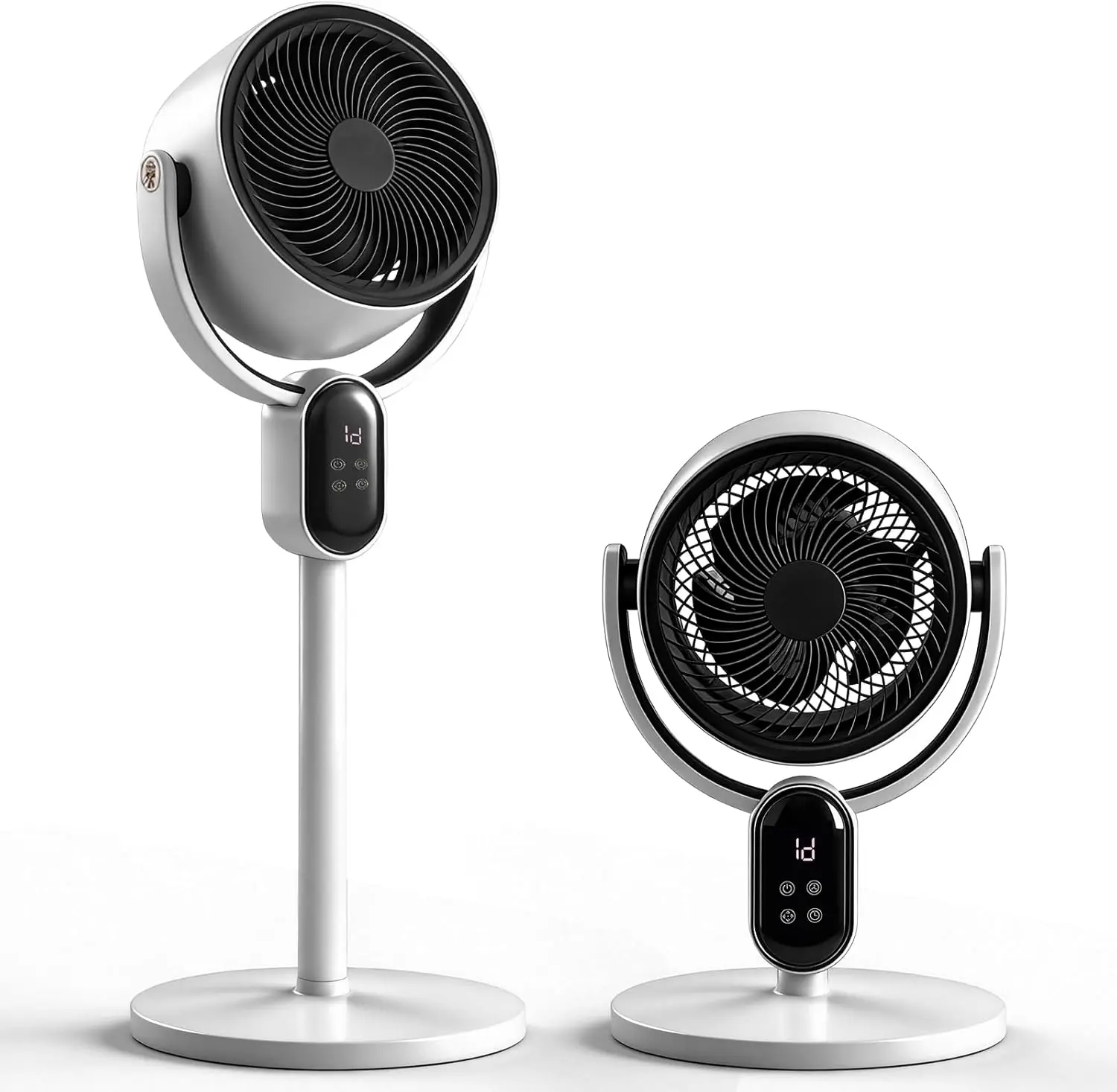 33.86 inch Standing Fan for Bedroom, 120°+ 90° Oscillating Fan, 2-in-1 Pedestal & Tabletop Fan with 3 Speeds, 12H Timer, Remote and Adjustable Height, Air Circulator Fan, Manual Vertical Adjustment, Automatic Horizontal Oscillation, LED Display