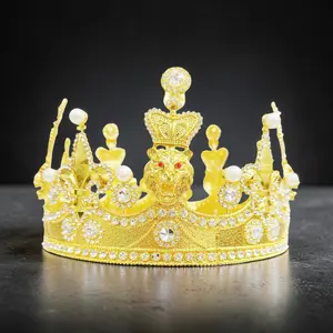 Vintage Royal Wedding Crown Handmade Groom Headpiece Cosplay Headdress Costume Birthday Crown with Rhinestones and Pearls