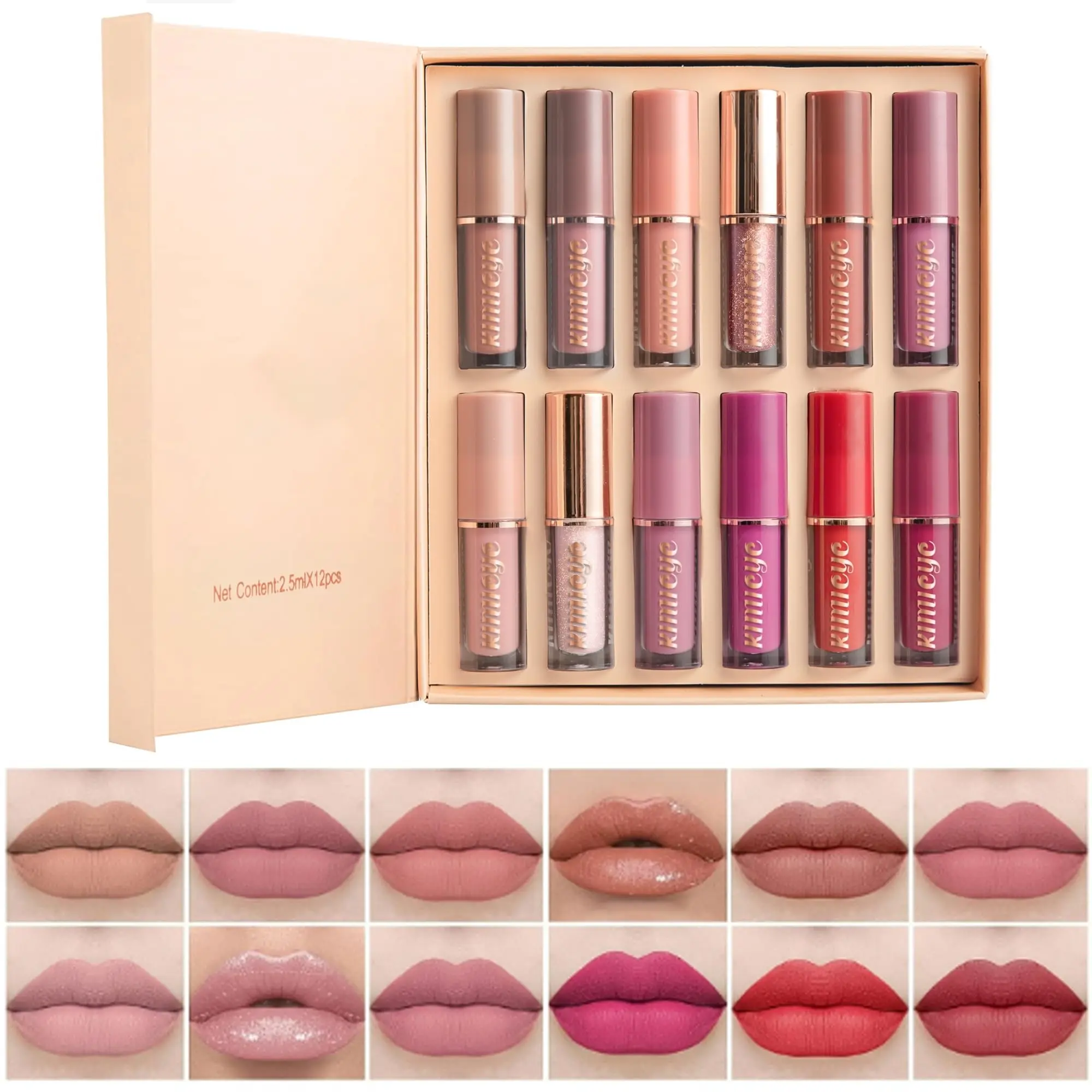 12-count Velvet Matte Liquid Lipstick Set – Waterproof, Long-Lasting, Quick-Drying Nude Lip Stain Kit, Up to 24H Wear, Professional Makeup Gift for Women (SET A)