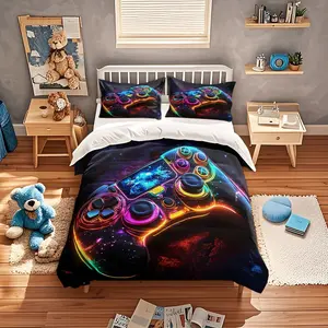 3-Piece Game Controller Bedding Set, 1 Fitted Sheet + 2 Pillowcases (no Core), High-Definition Print, All-Year Home & Bedroom Use, Modern Bedding Set