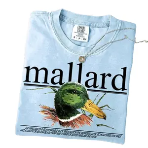 Women's Hunting Season Graphic T-Shirt, Vintage Mallard Duck Tee, Casual Relaxed Fit Short Sleeve Cotton Top for Women