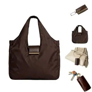 Keychain Tote Espresso Stylish Functional Tote Bag with Keychain Attachment for Everyday Use Portable and Fashionable Folding Shopping Bag