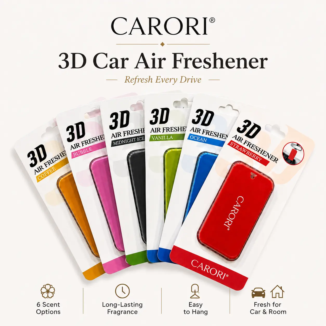 CARORI Hanging Car Air Freshener for Rearview Mirror, EVA Solid Scent Sheet, Non-Liquid Odor Eliminator, Car Interior Decoration Accessories, Eliminates Odors Car Fragrance, Freshening Car Fragrance