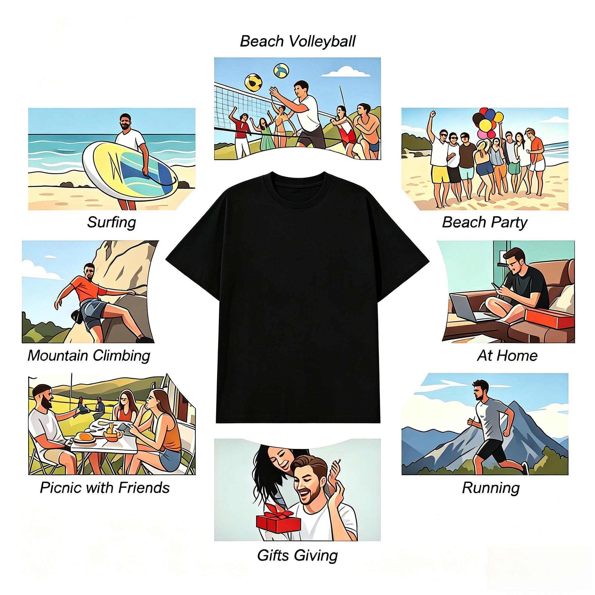 Printed with the fun design "Tung Tung Tung Sahur Motion at Your Front Door," this black casual loose-fit crew neck T-shirt features humorous money and brick wall motifs, suitable for holiday cosplay and everyday wear