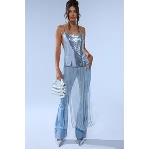 ONLY THINK ABOUT YOU SILVER RHINESTONE FRINGE TOP