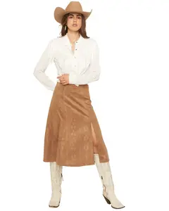 Shyanne Women's Embossed Southwestern Print Faux Suede Midi Skirt - Swfa25s2-Cof