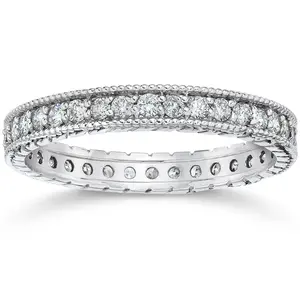 5/8ct Vintage Diamond Hand Engraved Eternity Ring 14K White Gold