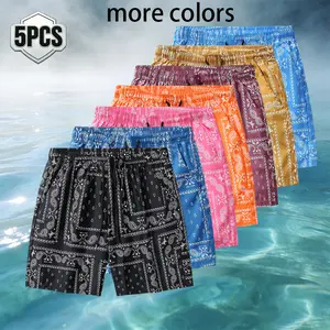 [ Summer Atmosphere ] Men's all printed ice silk quick drying casual beach shorts for summer, lightweight, breathable, quick drying, casual, loose, fashionable, versatile shorts 5PCS value combination