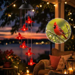 Solar Cardinal Wind Chime Lights – Waterproof Hanging Outdoor Garden Decor, Memorial Gift for Mom, Patio Yard Porch Lights outdoorfun