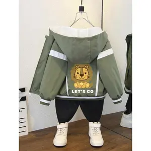 Boy's  Lion Print Hooded Jacket, Casual Long Sleeve Zip Up Outerwear for Spring & Fall, Kids Clothes for Daily Wear