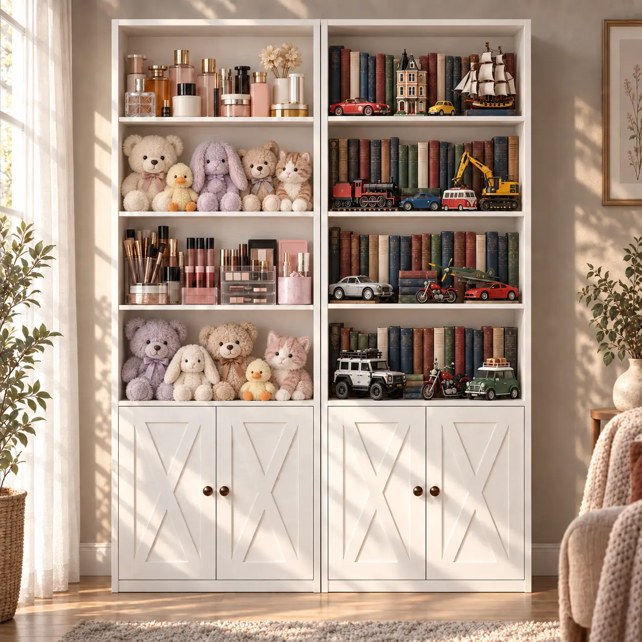 IRONCK 6-Tier Tall Bookshelf with Doors, 70.9-Inch Narrow Bookcase, 4 Open Display Shelves & 2 Hidden Storage Compartments, Freestanding Storage Cabinet for Bedroom, Living Room & Small Spaces, Black or White,familyfun