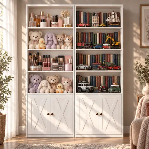 IRONCK 6-Tier Tall Bookshelf with Doors, 70.9-Inch Narrow Bookcase, 4 Open Display Shelves & 2 Hidden Storage Compartments, Freestanding Storage Cabinet for Bedroom, Living Room & Small Spaces, Black or White