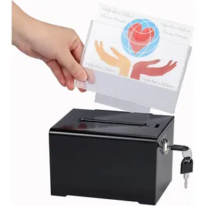 Suggestion Box with Slot and Lock – Acrylic Donation Box for Fundraising, Drawing Box for Raffle, Tip Box with Lock - 6.25x4.5x4 Inches voting box with slot and Sign Holder