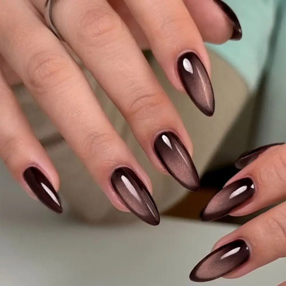 24pcs Y2K Crystal Cat Eye Press-On Nails, Long Almond Acrylic False Nails, Nail Design, Includes Jelly Glue & Nail File, for Women and Girls