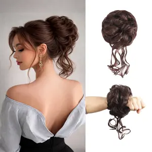 Large Messy Bun Hair Piece Wavy Curly Scrunchies Synthetic Chignon Ponytail Hair Extensions Thick Updo Hairpieces for Women