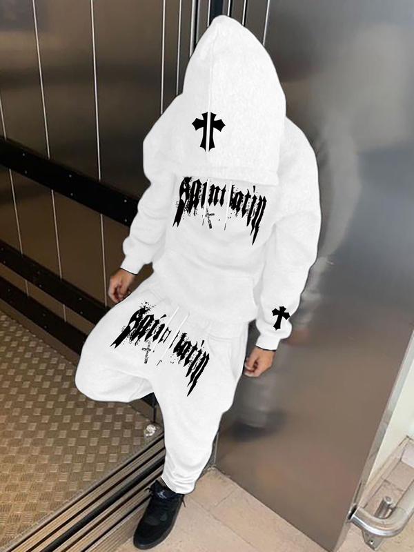Men's Street Style Hooded Sweatshirt & Pants Set, Graphic Print, Loose Fit, Long Sleeve, Fall Winter Fashion, Casual