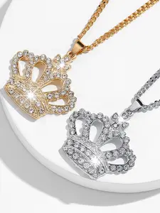 Fashion New Hollow Crown Pendant Necklace with Rhinestones, Elegant Jewelry for Women, Perfect Gift for Daily Wear