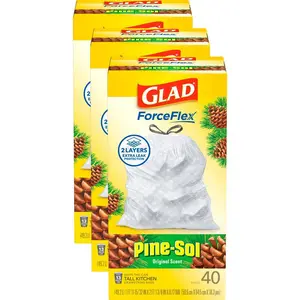 Glad 13 Gal. ForceFlex Tall Kitchen Drawstring Pine-Sol Original Scent Trash Bags, Anti-Puncture Trash Bags, Odor Control Trash Bags, Pine-Sol Scented Bags, Leak Proof Trash Bags, Drawstring Kitchen Bags, Heavy Duty Trash Bags.