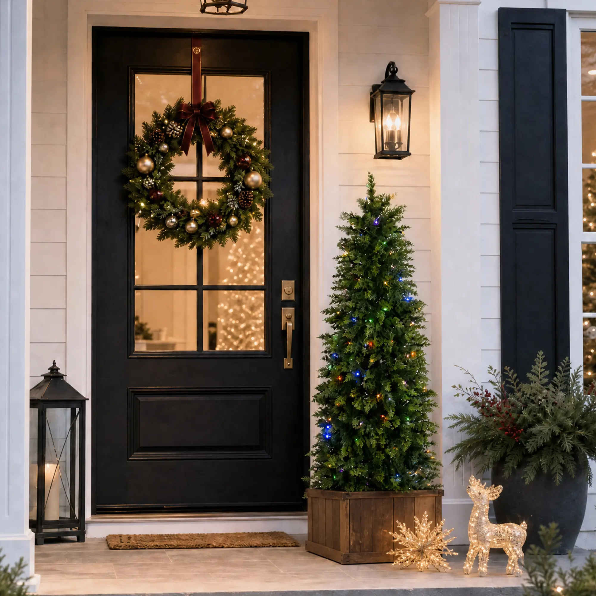 Glitzhome 5ft/6ft Pre-lit Christmas Artificial Cypress Tree with 10-function Flashing Lights, With Foot Pedal and Remote Control with Memory Function