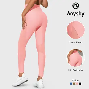 Aoysky Womens High Waisted Leggings Mesh Yoga Pants Butt Lifting Workout Running Stretchy Leggings