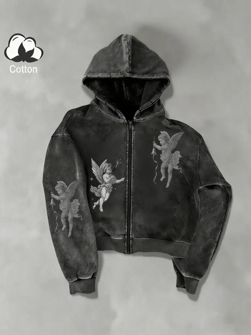 Zip up hoodie with baby angel that says vintage - TikTok Shop Zip up hoodie with baby angel that says vintage - TikTok Shop