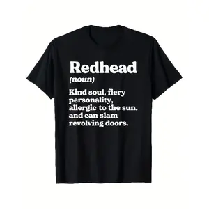 men's t shirts Redhead Definition T-Shirt - Funny Ginger Hair Traits & Irish Saying Slogans, Polyester Retro Unisex Tee for Men & Women (S-XXXL), Black with White Print - Ideal Gift for Redheads, All-Season C
