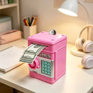 Stylish Mini Electronic ATM Piggy Bank for Kids and Teenagers, Security Code Lock Money Jar with Automatic Bill Rolling Function, Coin Cash Dual Use Savings Toy, Ideal Gift for Boys Girls Aged 6 to 13 for Birthday and Christmas Holiday.party gift