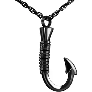 Fishing Hook Urn Necklace for Ashes Fish Hook Stainless Steel Cremation Jewelry Memorial Pendant Keepsake for Men