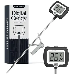 Digital Candy  with Pot Clip, Instant Read Kitchen  for Cooking, Baking, and Candy Making - 10" Stainless Steel Probe, LCD Display, Essential Baking Tool (Black)