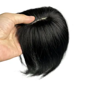 Clip in Human Hair Toppers for Women Hair Loss Glueless Invisible Small Hair Extensions 10 inches Middle Part False Side Bangs Straight Toupees Natural Color 1B