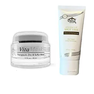 Clear Skin Duo Vita Mask-Therapeutic Zinc & Sulfur Mask, 1.7 FL oz. / 50 mL with CLEAN UP SPOT FREE Advanced Technology Skin Cream Green Tea Ectract
