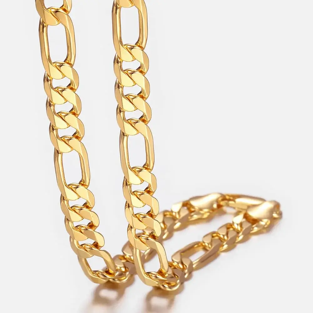 6mm Punk Men's Necklace Gold Color Figaro Link Chain for Men Women Fashion Jewelry 18-24inch