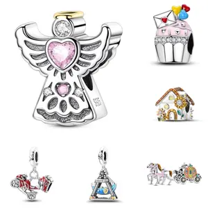 New Arrival Angel Charm 925 Silver Original Zircon Helmet Motorcycle Charms Fit Bracelet DIY Jewelry Wedding Birthday Gift
