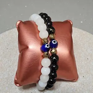 Evil Eye Bracelet Set – Black & White Beaded Bracelets – Protection, Balance, His & Hers – The Black Cat Esoteric