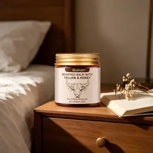 Bluimon Whipped Grass-Fed Beef Tallow Honey Balm 4.23 Oz-Plastic Bottled Organic Moisturizing Cream for Soft Smooth Skin Handmade All-Natural Tallow & Honey Face & Body Moisturizer