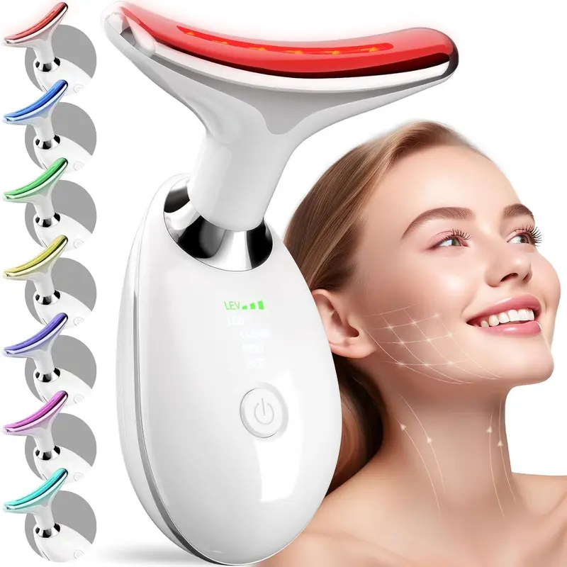 7-Color Silicone LED Vibrating Facial Massager - Portable Electric 2.5W Low-Power Tool with Touch Switch, 3.7V/5V Cells, Single Item Fascial Massager Massage Tool Kit for Facial Muscle Relaxation, Home Use