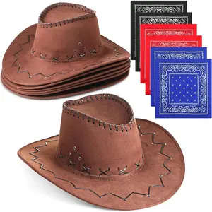 12 count Cowboy Hats and Bandanas Bulk Western Cowboy Cowgirl Hats Costume Party Favors