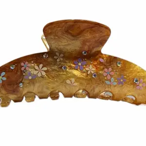 emille floral fling large hair claw clip marbled with flowers and rhinestones