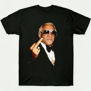 Vintage Retro Redd Foxx Middle Finger Portrait T-Shirt, Sweatshirt, Hoodie Sanford and Son Comedian Cotton Streetwear Casual Short Sleeve Graphic Tee Men Women Unisex Black White WAI