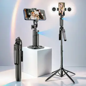 5-In-1 Face Tracking Cloud Panoramic Camera, 70-Inch Smartphone Tripod Selfie Stand, Wireless Remote Control, Light-Up Phone Holder, Portable Foldable Design