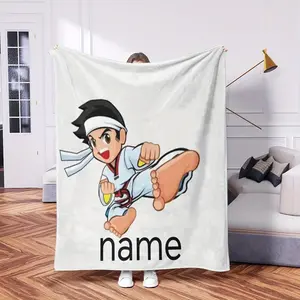 Customizable Taekwondo Fleece Blanket - Soft, Warm Flannel, Digital Printed, Personalized With Your Name, Ideal For All Seasons, Machine Washable, Contemporary Style, Perfect For Fitness Room, Sofa, Bed, Travel, Camping, Living Room, Office, Chair - 200-2