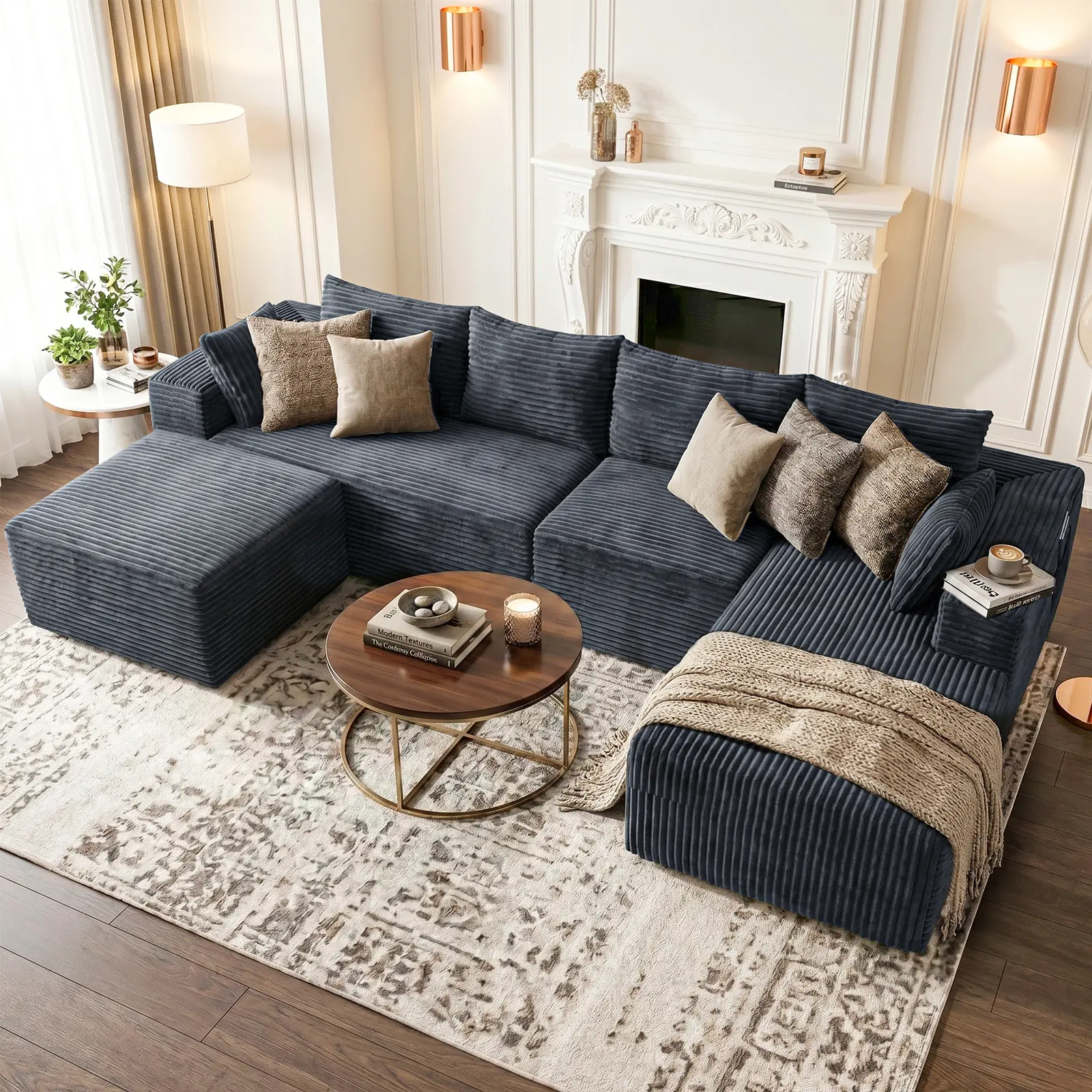 ELHRSWW Expandable Modular Boneless Sectional Sofa, 69‑137 Inch Adjustable Size, L‑U‑Shape Layouts, Spring‑Free Pure Sponge Corduroy Couch, High‑Density Plush Padding, Ergonomic Deep Sink‑In Seats, No‑Assembly Furniture for Living Room & Apartment