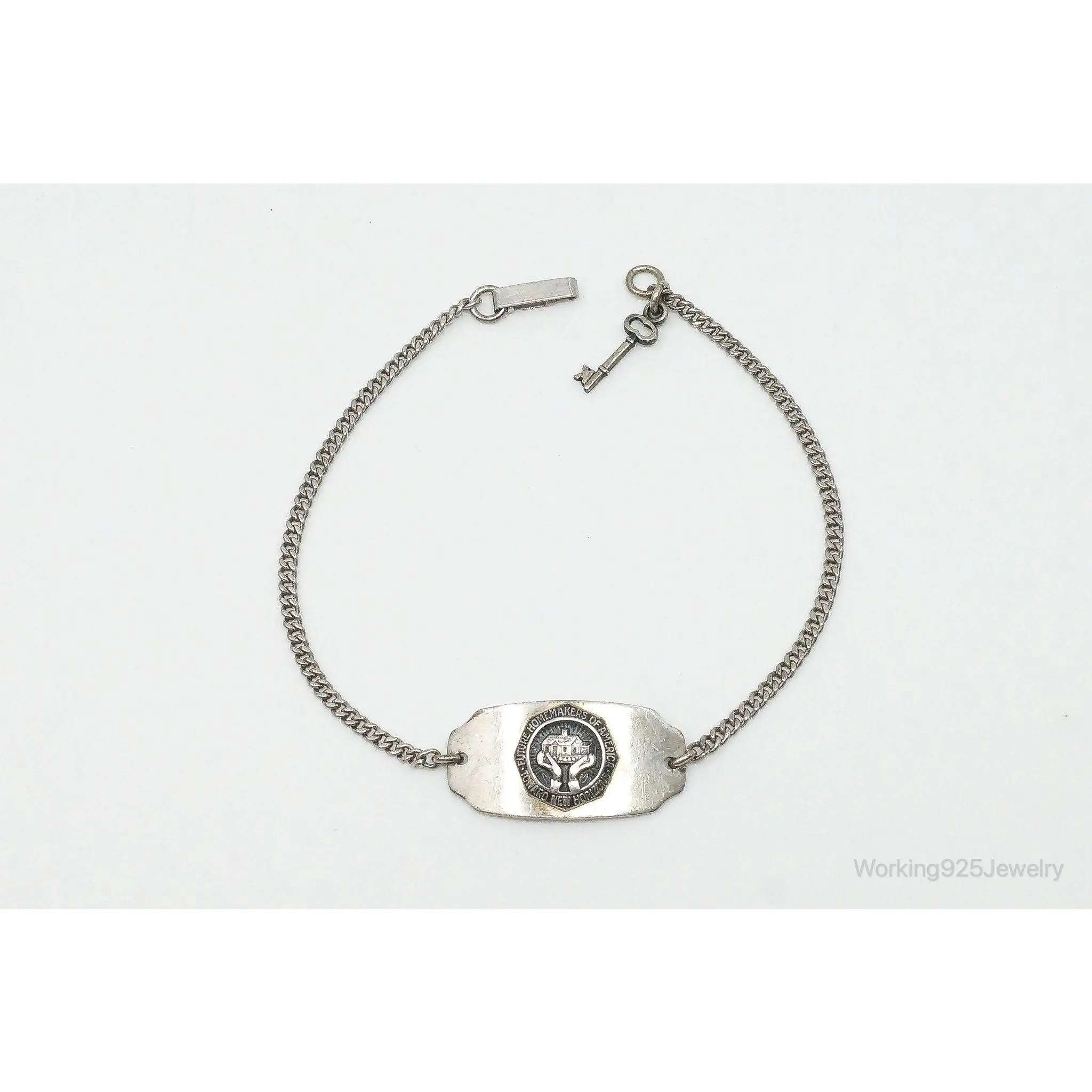 1940s Vintage Future Homemakers of America Sterling Silver Key Charm Bracelet
