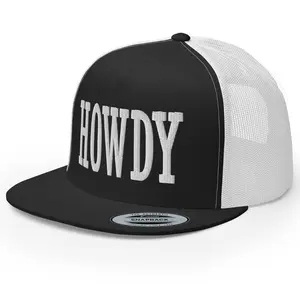 RIVEMUG NX Howdy Embroidered Flat Bill Trucker Hat High Crown Snapback Western Country Rodeo Hat