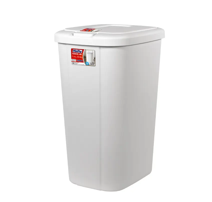 Hefty Kitchen Trash Can, 13.3 Gallon Plastic Touch Top Garbage Bin with Push Button Lid, White