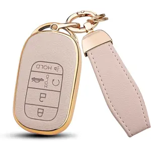 for Honda Key Fob Cover, Luxury Leather & Soft TPU 5-Button Key Cover Case Compatible with 2022-2026 Honda CRV Pilot Hrv Civic Accord Soft TPU Protective Case (Cream-5)