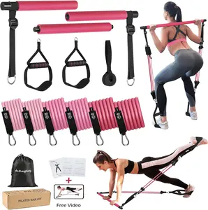 Portable Pilates Bar Kit with Resistance Bands for Women & Men, Upgraded 3 Section Pilates Bar for Home Gym Exercise Fitness Equipment Supports Full-Body Workouts